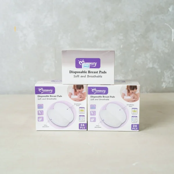 Back view of Monceasy 36 pcs Disposable Breast Pads – displaying product specifications and instructions."