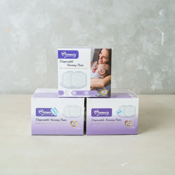 Three Monceasy Disposable Nursing Pads boxes stacked – 36 pcs each, emphasizing product quantity and branding