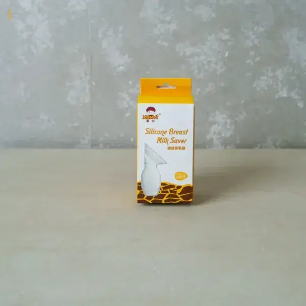Front view of the XUNNY® Silicone Breast Milk Saver packaging, featuring the product name and image of the milk saver on a light background.